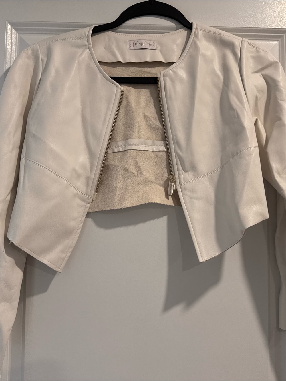 Monalisa Kids Cream Cropped Faux Leather Jacket